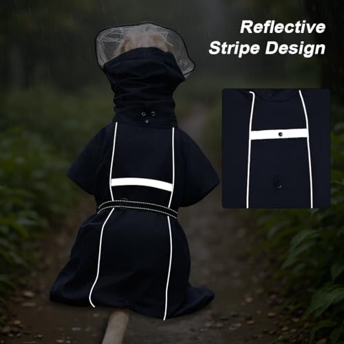 Pet Dog Raincoat Jacket Large Dog Rain Poncho with Transparent Hood (Dark Blue / L-Fit for 6-12 lbs)