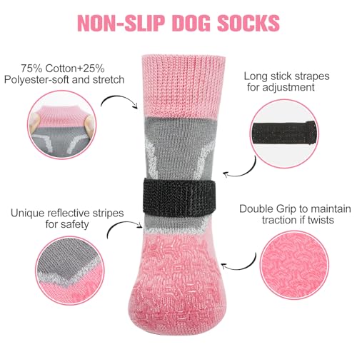 Dog Socks to Prevent Licking Paws for Hot (Reflective Pink / L(Pack of 4))