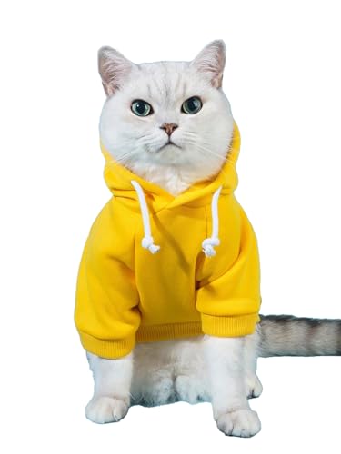 Basic Dog Hoodie Sweatshirt Puppy Sweater Warm Cat Costumes Pet Clothes for Chihuahua Puppy Kitten Small Medium Dogs Yellow Medium (Medium / Yellow)