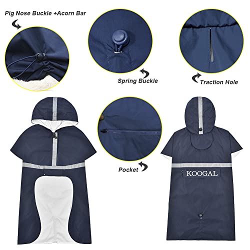 Dog Raincoat Waterproof Hooded (Navy Blue / 2XL-Fit for 20 to 33 pounds)