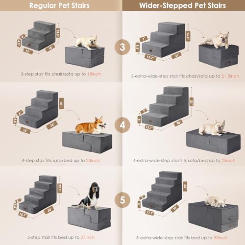 Dog Stairs for High Bed 25" H (Grey / Extra Wide 17.7" x 35" x 25")