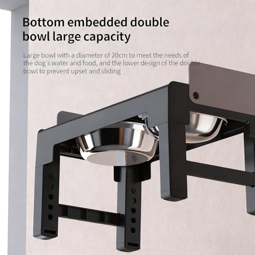 Elevated Dog Bowls with Stainless Steel Slow Feeder Bowl for Medium and Large Dogs (1 Stainless Slow Feeder & 1 Stainless Bowl / Grey)