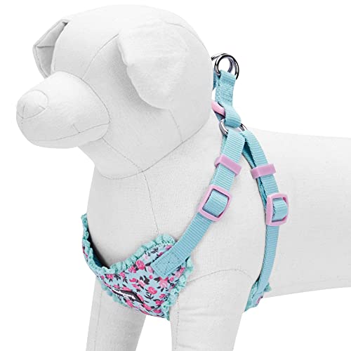Soft & Comfy Made Well Cute Floral No Pull Mesh Puppy Dog Harness Vest in Light Blue ((14" - 16") Chest Girth (Pack of 1) / Light Blue with Flower)