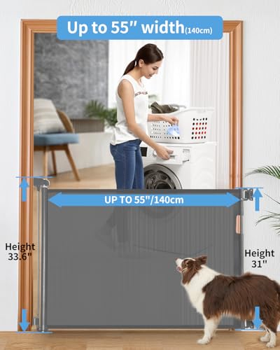 2 Pack 33"H Retractable Baby & Dog Gates (Gray / 33x55 Inch (2 Pack))