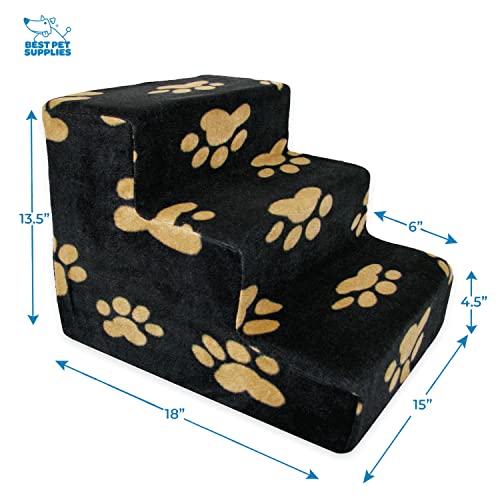 Dog Stairs & Steps (Paw Print on Black / H: 13.5 Inches)