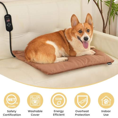Large Dog Heating Pad & Heated Pet Bed for Big Dogs and Multiple Pets (Brown / L: 26" x 20")