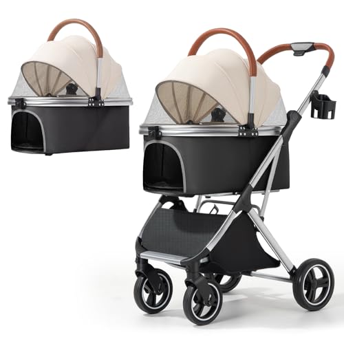 Dog Strollers for Small Medium Dogs Cats 44 lbs (Black&Beige)