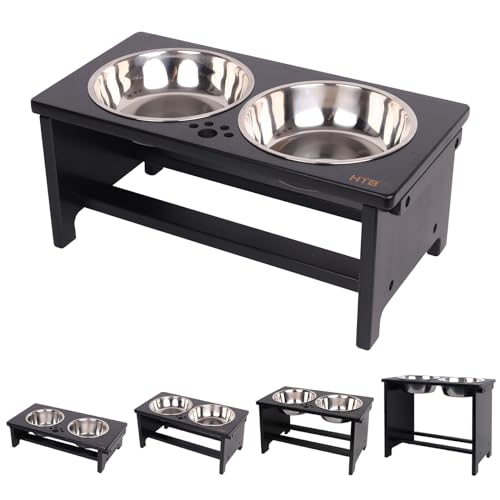 Elevated Dog Bowl Stand with 2 Stainless Steel Bowls (medium-7"tall,29 Oz bowl / Black)
