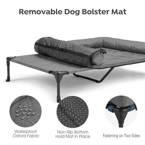 Outdoor Elevated Dog Bed with Waterproof Bolster Cushion (Black Silver / 49.0"L x 33.0"W x 9.0"Th)