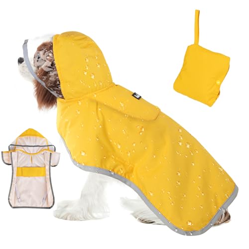 Dog Raincoat Waterproof Dog Rain Jacket with Clear Hooded (Yellow / Large)