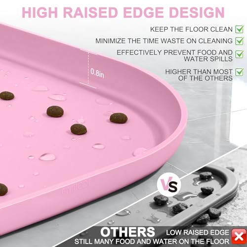Waterproof Silicone Pet Food Mat with Raised Edge for Dog & Cat (Pink / 24"L x 16"W)