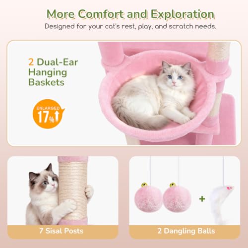 74in Pink Heavy Duty Cat Tree Tower for Indoor Large Cats (Pink / 74inch)