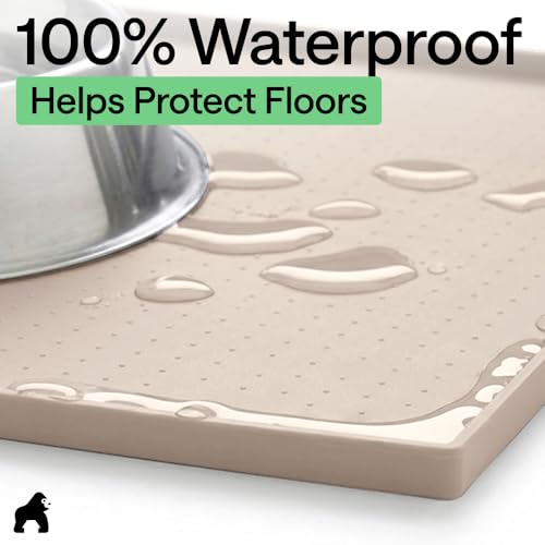 Dog Food Mat 100% Waterproof Silicone (Cream / 26"l X 17"w)