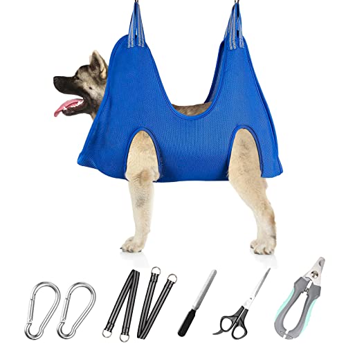 Pet Grooming Hammock (L for Large Dogs 50LB / Blue)