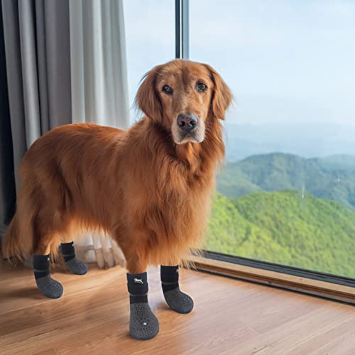 Anti Slip Dog Socks to Prevent Licking Paws for Hot Pavement (Embroidered Black / X-Large)