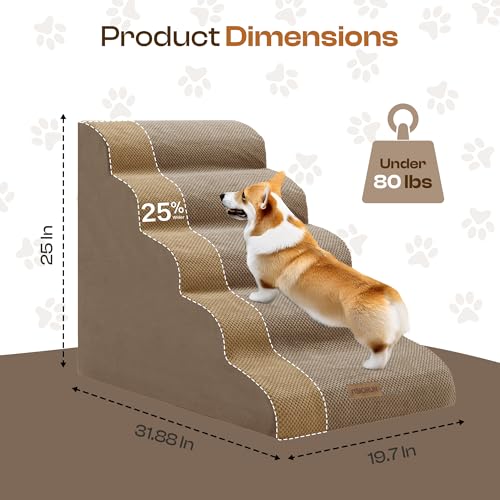 Extra Wide Dog Stairs for Large Dogs (Coffee / Stairs- 25"H)