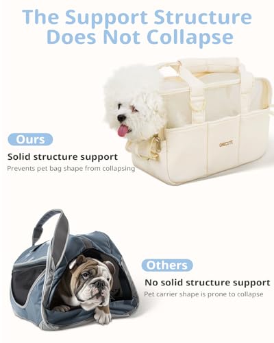 Dog Purse Carrier for Small Dogs Rabbit cat with Large Pockets (Beige Mesh / 13.6"L x 6.5"W x 10.0"H)