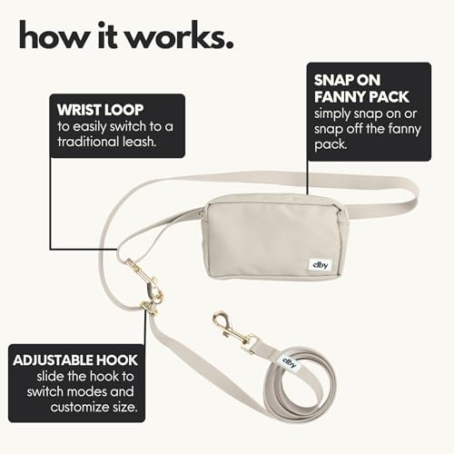 Hands Free Dog Leash with Treat Pouch (Beige / 7.5ft)