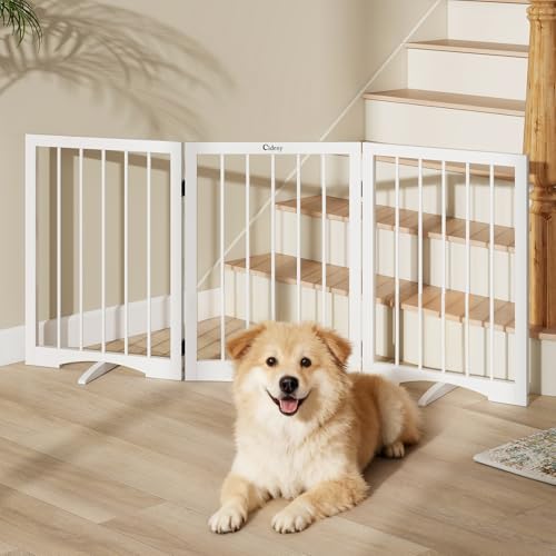 Free Standing Dog Gate Indoor (White / 3-Panel, 24"Tall)