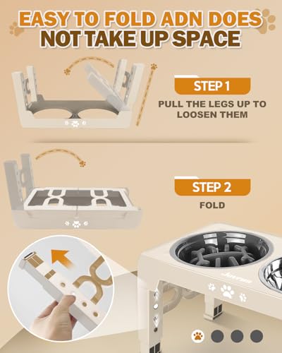 Elevated Dog Bowls for Medium Large Size Dogs (for Medium Large Dogs 1 Basic&1Slow Bowl / Beige)