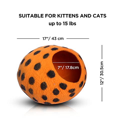 Premium Felt Cat Cave Bed (Orange Polka)