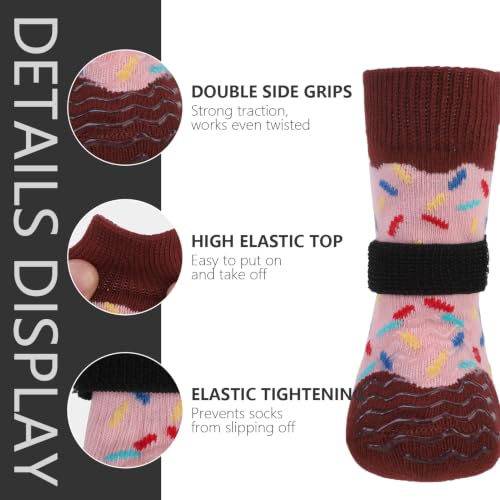 Anti Slip Dog Socks for Prevent Licking Paws & Hardwood Floor (Pink / Large(6 Pack))