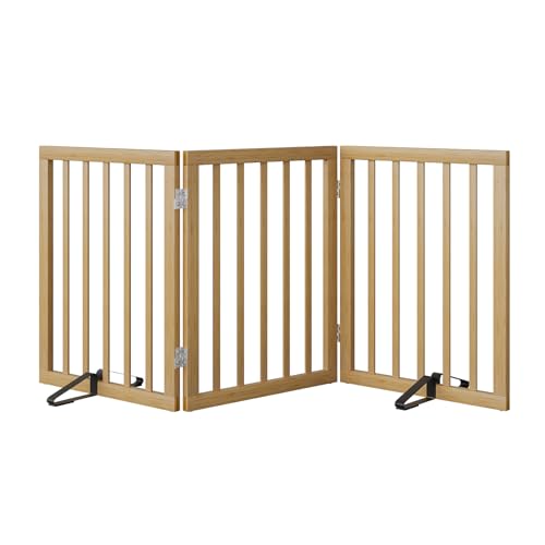 Dog Gates for Doorways Stairs (Bamboo Dog Gate Natural / 3 Panel - 55 inches Wide)