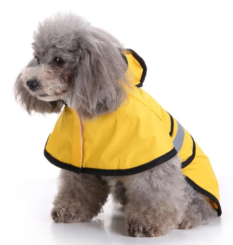 Dog Raincoat Hooded Reflective Waterproof Slicker Poncho (Yellow / XXL(15-22 pound))