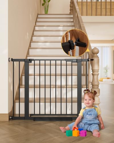 29.6 39.1 in Wide Baby Gate for Stairs and Doorways (Black / 29.6-39.1"W x 28"H)
