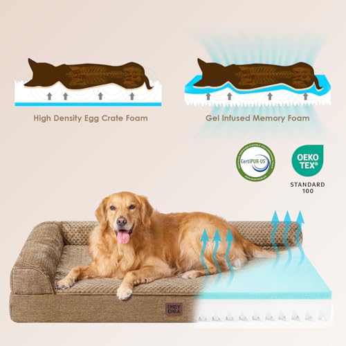 Large Dog Bed Memory Foam for Crate (Camel / 35.0"L x 22.0"W x 6"Th)