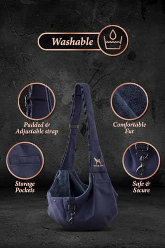 Dog Sling Carrier for Small Dogs 3 (Navy Blue / 15.0"L x 6.0"W x 5.5"H)
