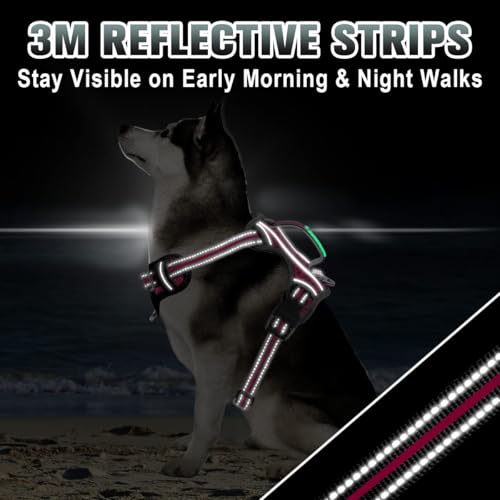 Dog Harness for Large Dogs No Pull Dog Vest ID Tag Pocket (Pink/Black / X-Large)