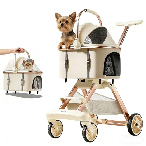 All Terrain Pet Stroller for Small Medium Dogs & Cats (Khaki / Small)