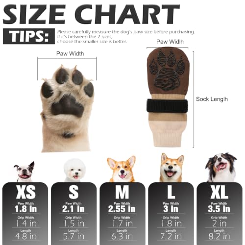 Non Slip Dog Socks for Hardwood Floors to Prevent Licking Paw XS (X-Small(6 Pack) / Khaki)