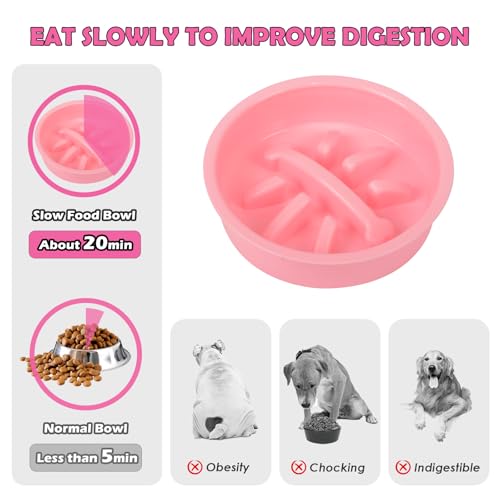Adjustable Elevated Dog Bowl Stand with Slow Feeder (Height-10inch / Pink-L with slow feeder)