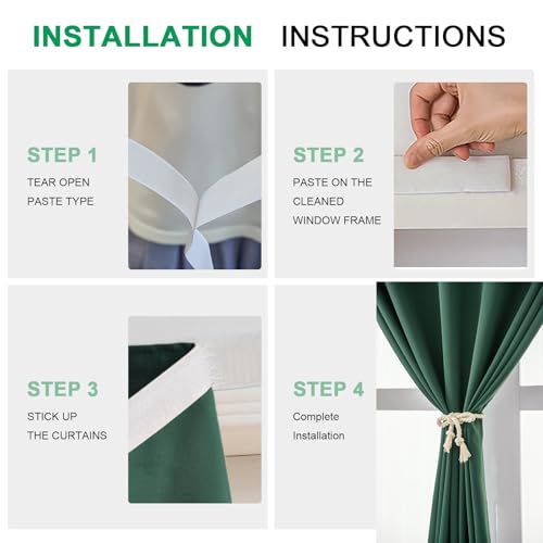 Magic Tape Blackout Curtains (47"W x 84"L (Pack of 1) / Dark Green)