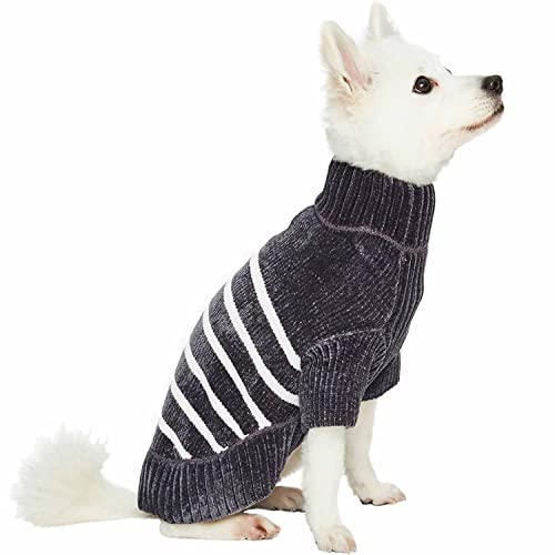 Cozy Soft Chenille Classy Striped Dog Sweater in Chic Grey (10 inch / Chic Grey)