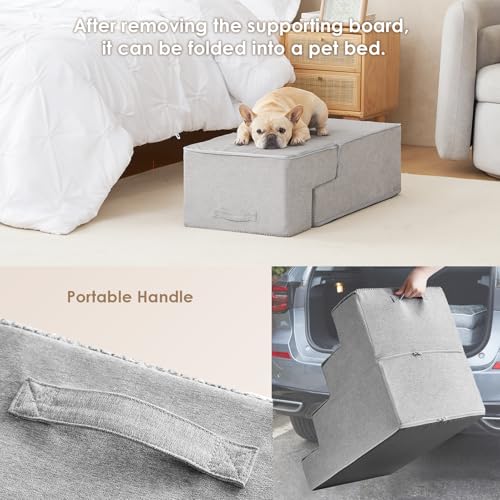 Dog Stairs for Bed 20" H (Light Grey / Extra Wide 16.5" x 28" x 20")