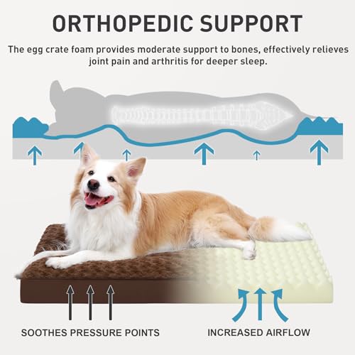 Washable Dog Bed for Crate Waterproof for Medium Dogs (Brown / 35.0"L x 22.0"W x 3.0"Th)
