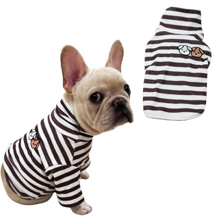 Turtleneck Dog Shirt Cute Doggie Embroidery Super Soft Dog Sweatshirt Stretchy Striped Puppy Pullover for Cats Small Medium Large Dogs (Brown Striped / Small)