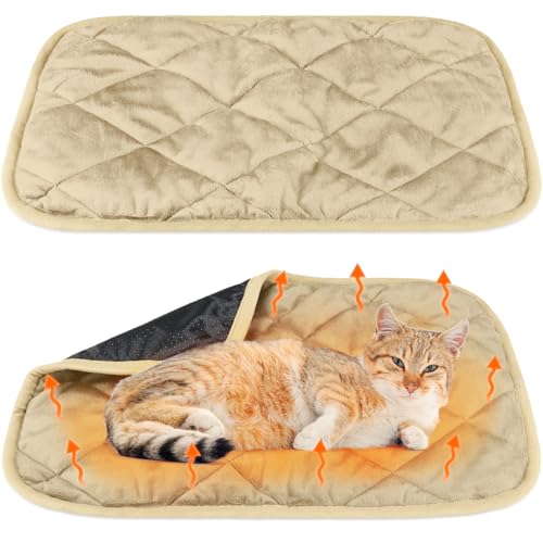 2 Pack Self Heating Cat Mat Self Warming Pet Pads Washable Kennel Mat Dog Crate Pad Reflects Body Heat Non Skid Cat Thermal Pads for Puppy Indoor Outdoor (16 x 20 inches / Beige)