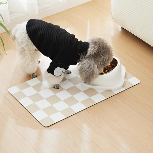 Checkered Dog Feeding Mat (24"L x 16"W / Beige)