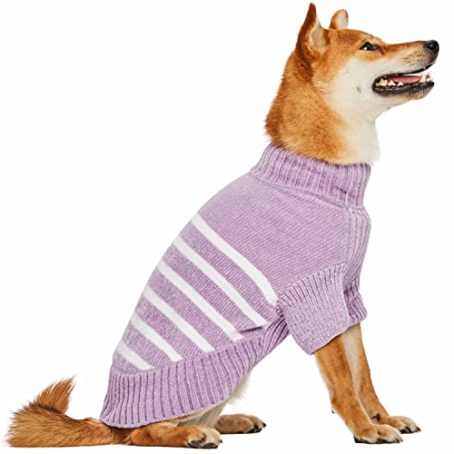 Cozy Soft Chenille Classy Striped Dog Sweater in Lavender Frost (12 inch / Lavender Frost)