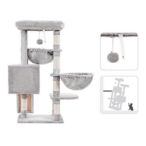 Cat Tree Tower with Large Bed (35.4 inch / Light Gray)