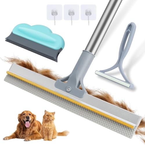 Carpet Rake for Pet Hair Removal Tool (54in-3 pcs-Rake-Grey)