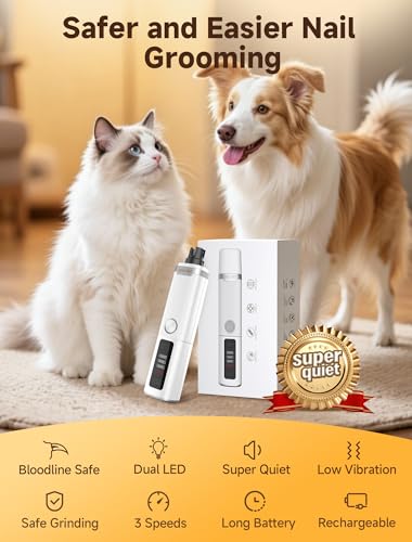 Dog Nail Grinder Whisper Quiet & Safe for Sensitive Dogs and Cats (White)
