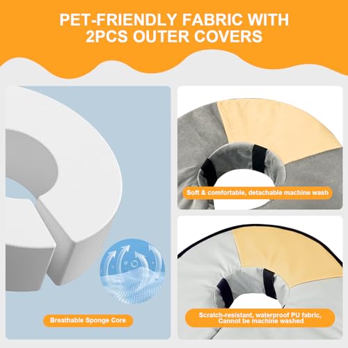Sponge Core Dog Cat Cone Collar for After Surgery Recovery (S Neck:(5"-8") / Grey+Yellow)