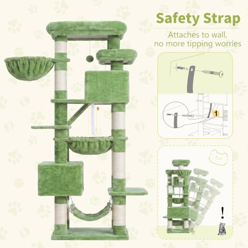 Cat Tree, 71-Inch-Tall Tower for Indoor Cats with 2 Perches HCT034GR (Green / 71 inch)