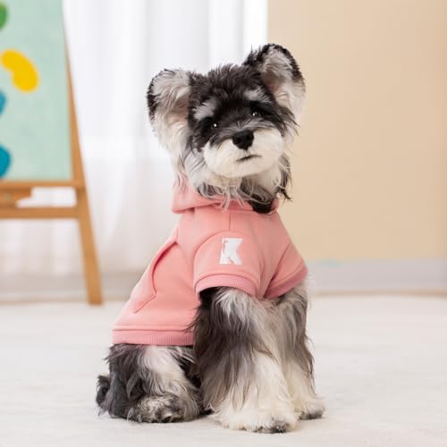 Dog Hoodie Fleece Warm Sweater with Pocket (S-(2~7lb) | Chest(~13") / Pink)