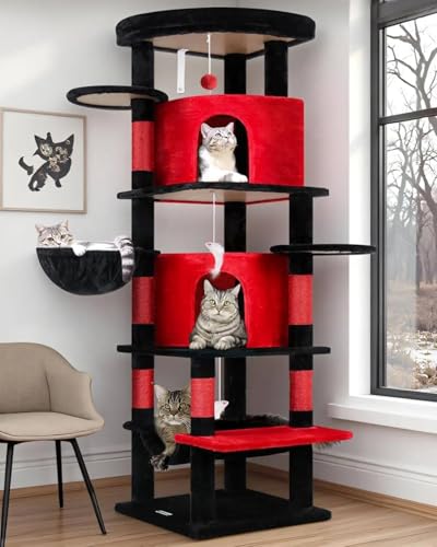 66in Gothic Corner Cat Tree for Indoor Large Cats (66inch / Red Black)